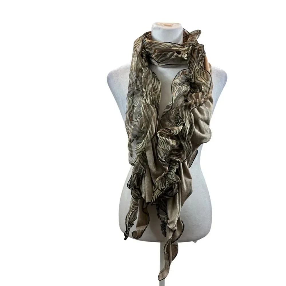 Ladies Ruffle Two Tone Animal Print Scarf‎